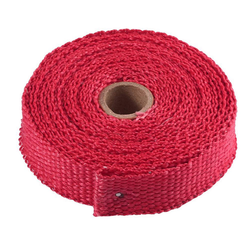 Hitzeschutzband Auspuff,Auspuff Dichtband 5 mt Auto Motorräder Auspuffrohr Wärmewickelverteiler Deckel Temperatur Baumwolle Isolierung Wärmegewebe Edelstahl Zip Krawatten(Red) von DLZFUDTY