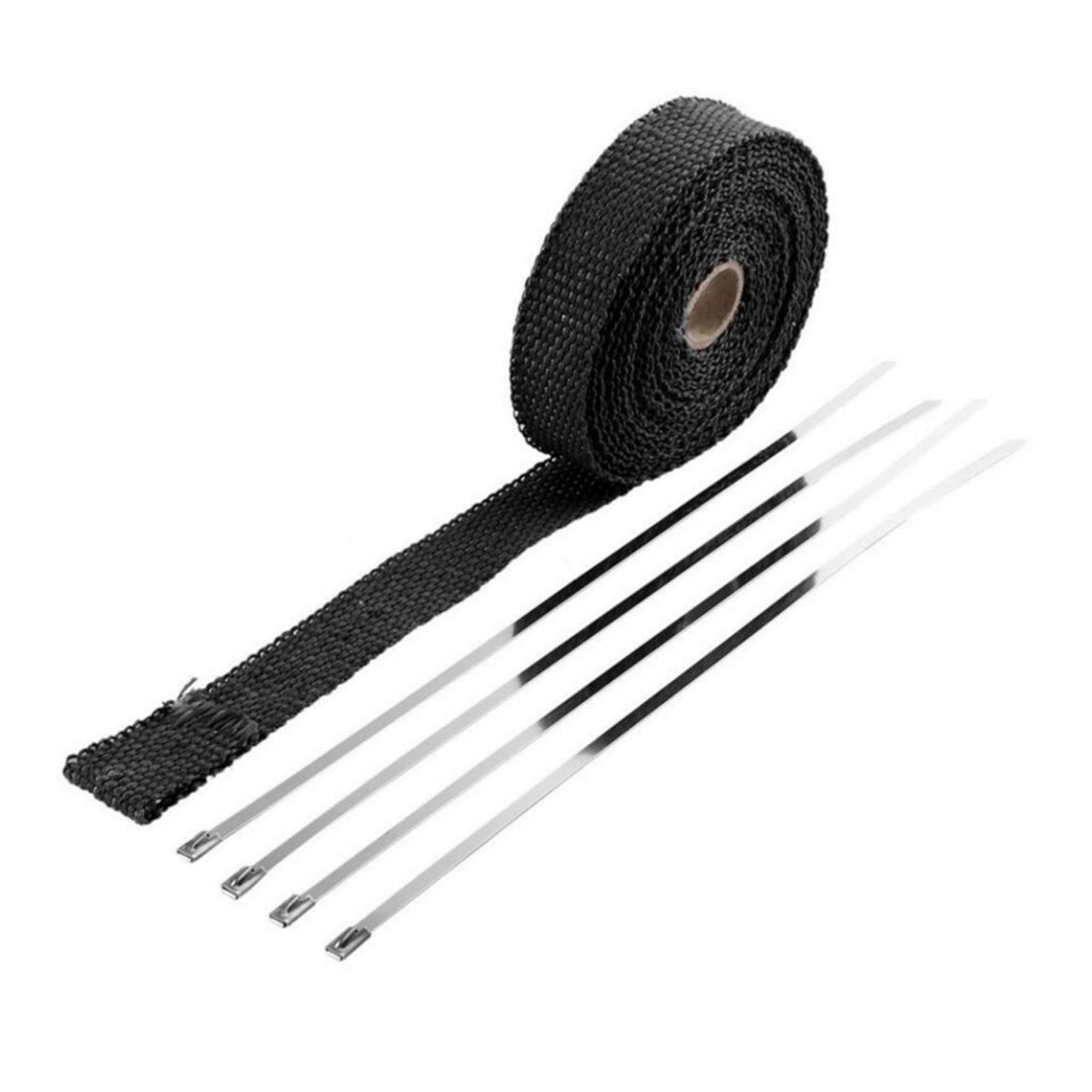 Hitzeschutzband Auspuff,Auspuff Dichtband 5m Auto Motorrad Auspuff Wrap Rohr Wärme Wrap Turbo Wärmeabgas Thermische Wickelband Titanium Edelstahl Krawatten(Black) von DLZFUDTY