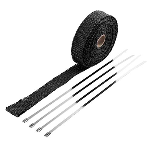 Hitzeschutzband Auspuff,Auspuff Dichtband 5m Thermisches Abgasband Auspuffrohr Wickelkopf Hitzebeständige Tuch mit Stahlband für Auto Motorrad Einlassteile(Black) von DLZFUDTY