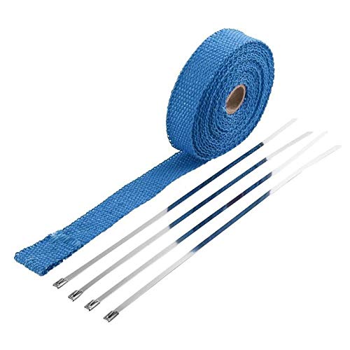 Hitzeschutzband Auspuff,Auspuff Dichtband 5m Thermisches Abgasband Auspuffrohr Wickelkopf Hitzebeständige Tuch mit Stahlband für Auto Motorrad Einlassteile(Blue) von DLZFUDTY