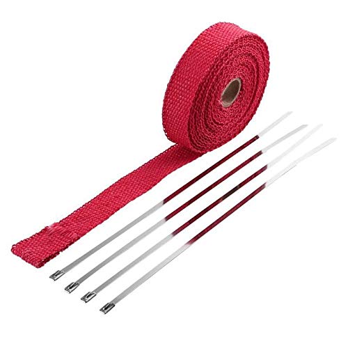 Hitzeschutzband Auspuff,Auspuff Dichtband 5m Thermisches Abgasband Auspuffrohr Wickelkopf Hitzebeständige Tuch mit Stahlband für Auto Motorrad Einlassteile(Red) von DLZFUDTY