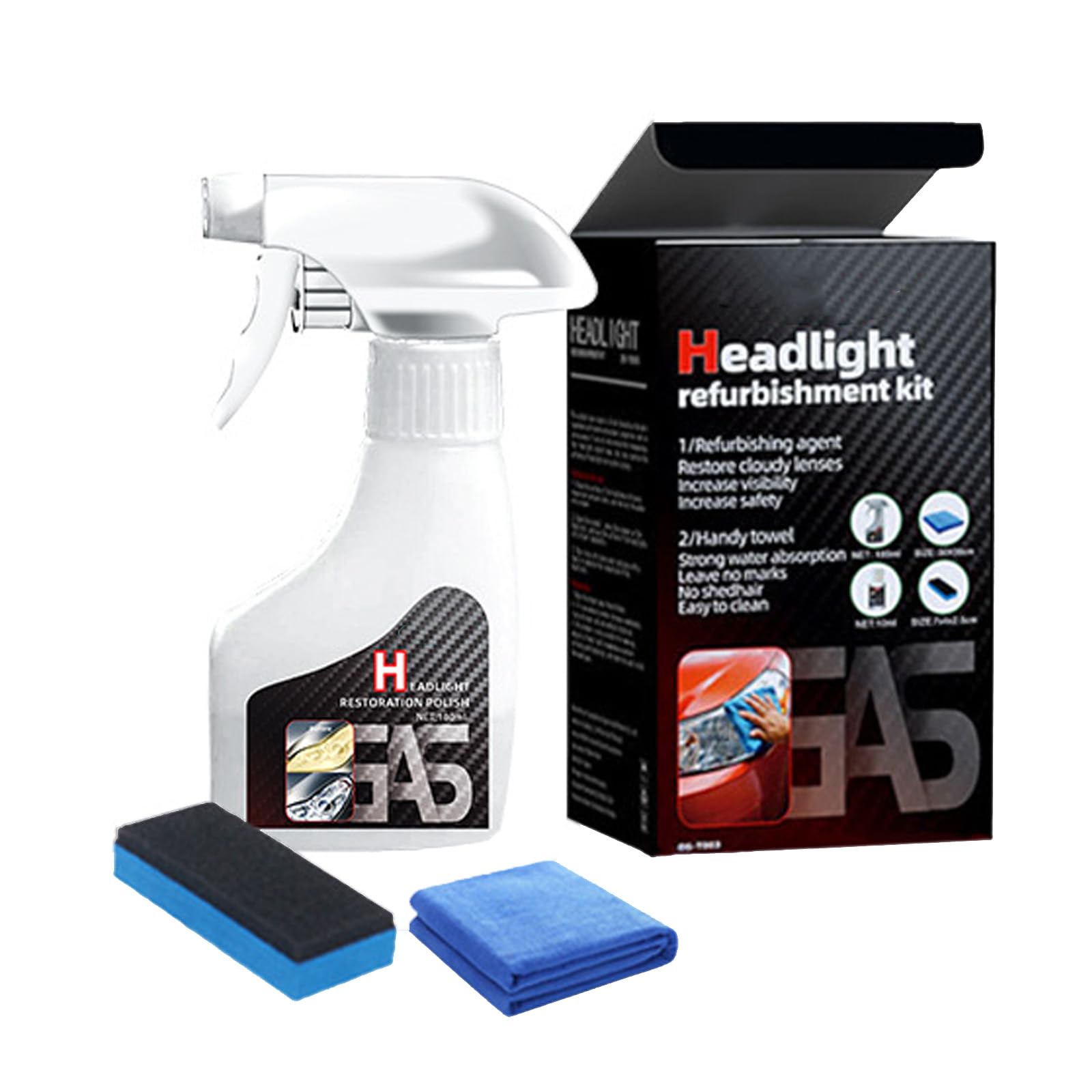 Nanobrite Pro Scheinwerfer-Verjüngungsgerät, Scheinwerfer-Refurbishment Kit, Scheinwerferreiniger mit Handtuch und Schwamm, geeignet für alle Fahrzeuge, für hellere, klarere Scheinwerfer (A 1PCS) von DLZFUDTY