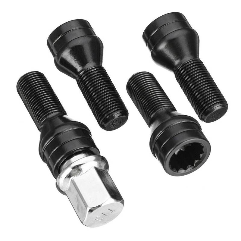Radmuttern,Radmutter 4 Stück M14x1.25 M12x1.5 Radsicherungsschrauben aus schwarzem Stahl, Radschraubenmutternschlüssel 36136776076, passend for BMW MINI R50 2/4/5/6/7 Serie X1 X3(M14x1.25) von DLZFUDTY