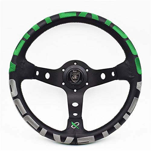 Steering Wheel,LenkräDer 13inch echtes Leder Drift Sport Lenkräder(Green) von DLZFUDTY