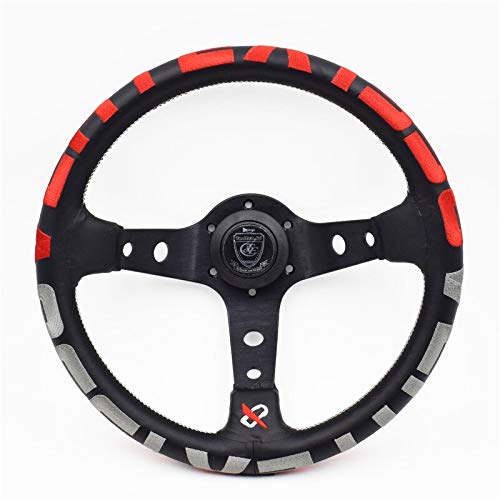 Steering Wheel,LenkräDer 13inch echtes Leder Drift Sport Lenkräder(Red) von DLZFUDTY