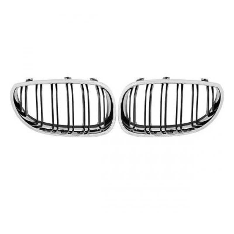 DM Autoteile 136969 Doppelsteg Kühlergrill Grill Set Schwarz Chrom kompatibel für BMW 5er E60 E61 alle Modelle von DM Autoteile