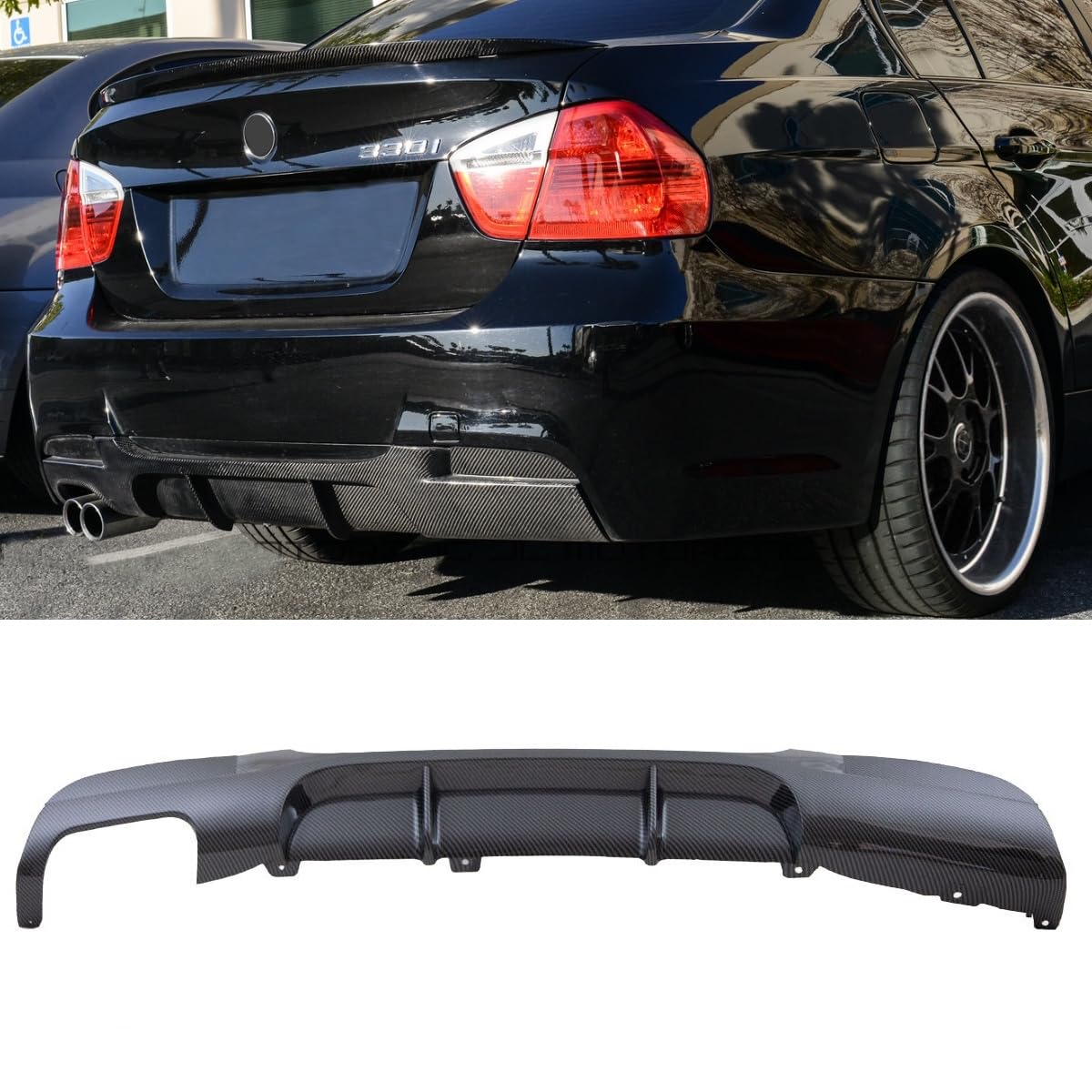 DM Autoteile 14231 Sport-Performance Diffusor Carbon Design 2-Rohr kompatibel für BMW 3er E90 E90 316-330i M-Paket 05-11 von DM Autoteile