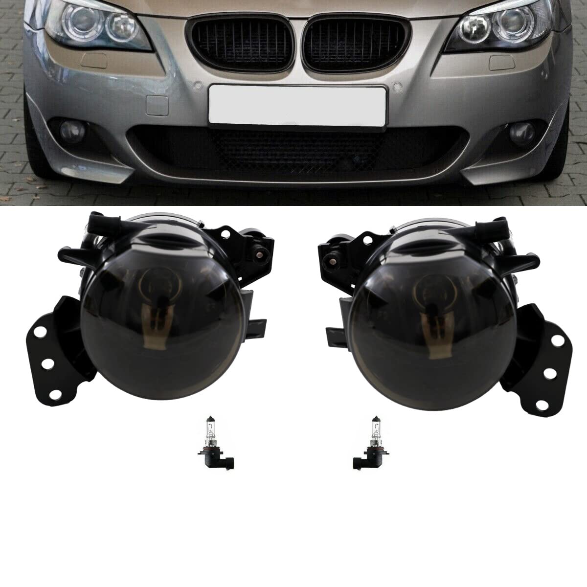 DM Autoteile 14235 HB4 Nebelscheinwerfer Set Klarglas Smoke Schwarz kompatibel für BMW 5er E60 E61 M Paket von DM Autoteile