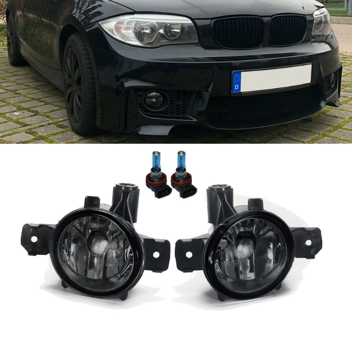 DM Autoteile 1913 SET 2x Nebelscheinwerfer Klarglas Smoke Schwarz +H11 kompatibel für BMW 1er E81 E82 E87 E88 X1 E84 X5 E70 von DM Autoteile