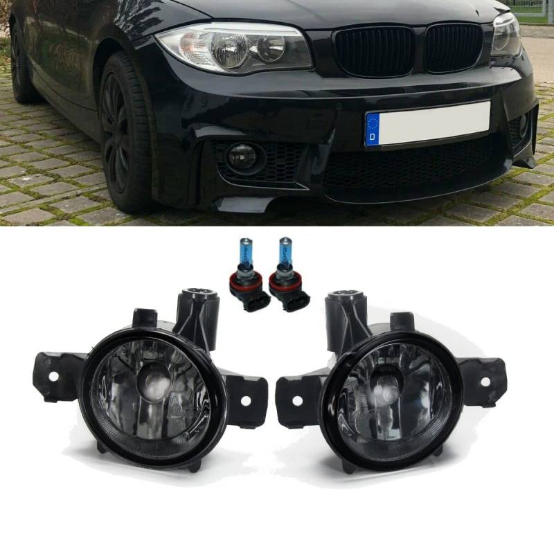 DM Autoteile 1913 SET 2x Nebelscheinwerfer Klarglas Smoke Schwarz +H11 kompatibel für BMW 1er E81 E82 E87 E88 X1 E84 X5 E70 von DM Autoteile