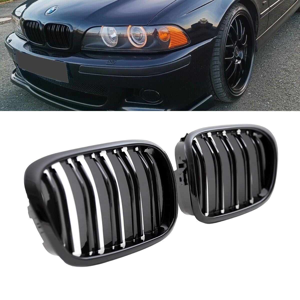 DM Autoteile 2x Grill Kühlergrill Schwarz Hochglanz Doppelsteg passend für 5er E39 + M M5 von DM Autoteile