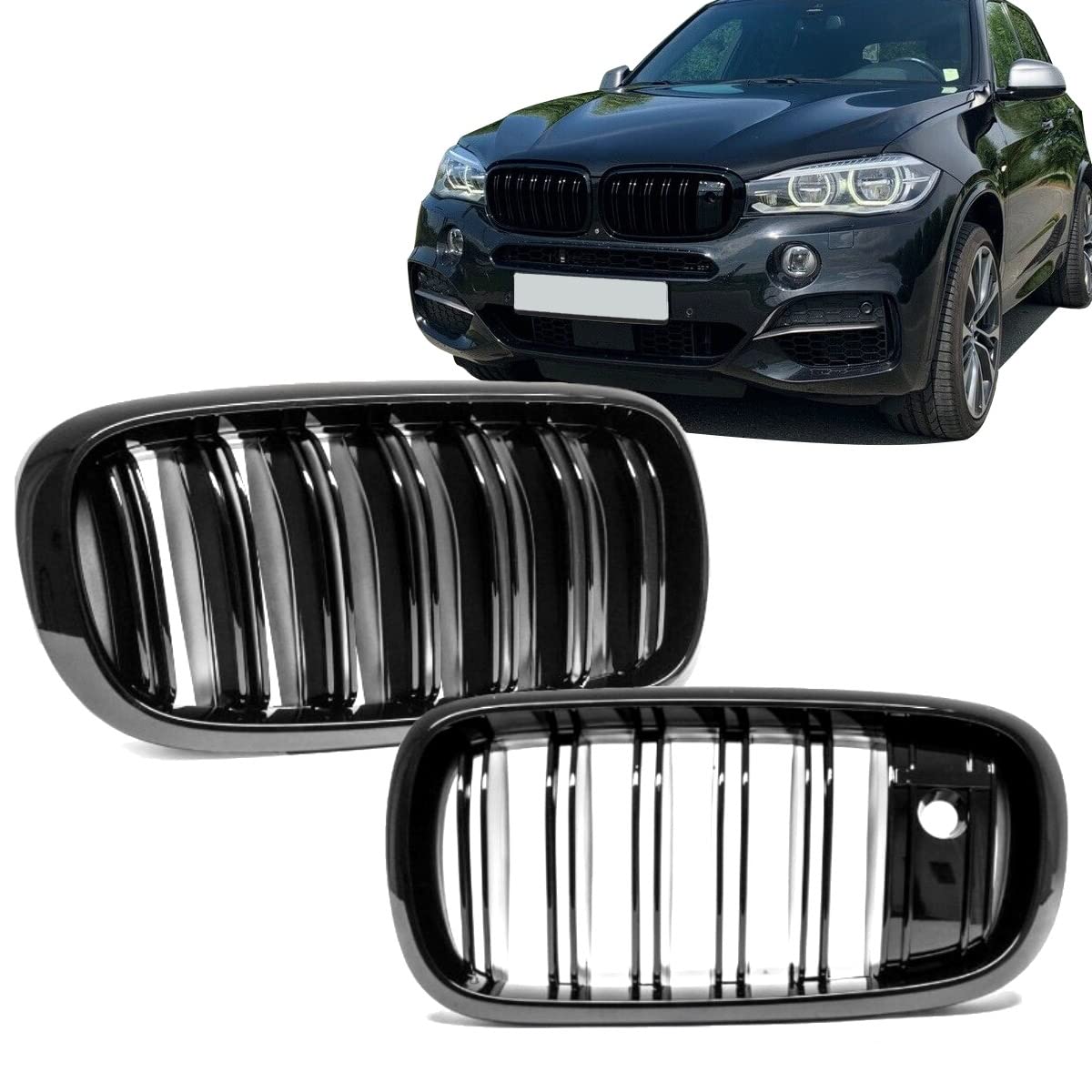 DM Autoteile 2x Kühlergrill Glanz Schwarz Doppelsteg passend für X5 F15 X6 F16 mit Kamera von DM Autoteile