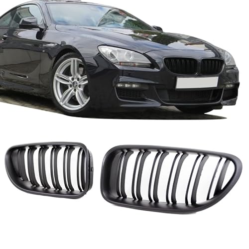 Kühlergrill Grill Doppelsteg kompatibel für BMW 6er F12 F13 + M M6 Schwarz Matt Grill Frontgrill Rippen von DM Autoteile