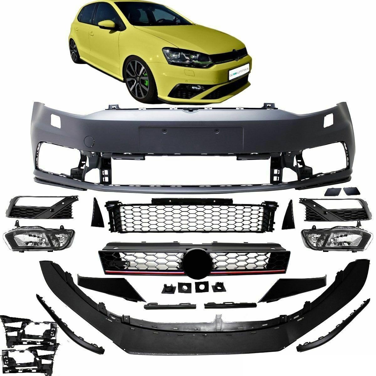 DM Autoteile 3613 Stoßstange vorne + Grill Nebel SET + Spoiler kompatibel für VW Polo 6R 6C FACELIFT DM Autoteile 3613 Stoßstange vorne + Grill Nebel SET + Spoiler kompatibel für VW Polo 6R 6C FACELIFT von DM Autoteile