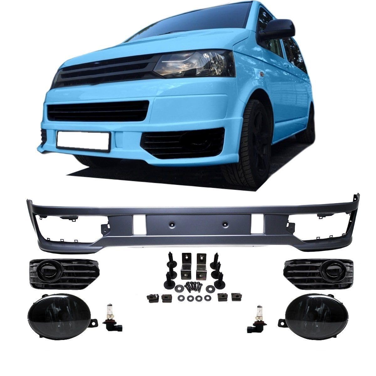 DM Autoteile 3828 Spoiler Stoßstange vorne + Gitter Schwarz + Nebel kompatibel für VW T5 Facelift 09-15 DM Autoteile 3828 Spoiler Stoßstange vorne + Gitter Schwarz + Nebel kompatibel für VW T5 Facelift 09-15 von DM Autoteile