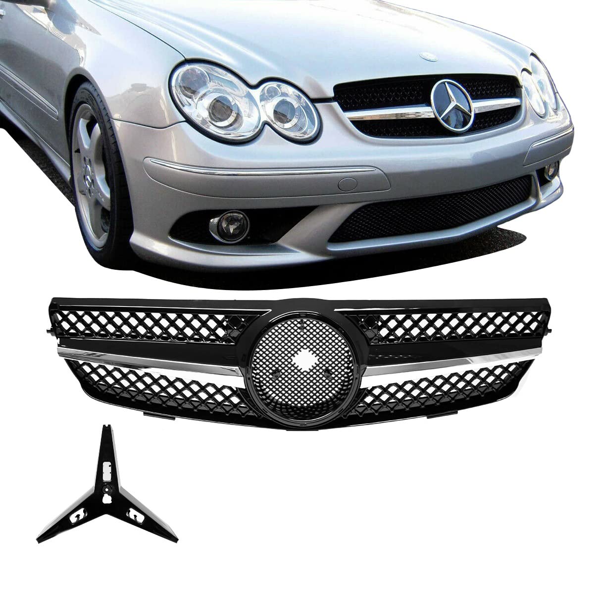 DM Autoteile CLK W209 C209 Kühlergrill Waben Front Grill Schwarz Chrom Bj Mopf 05-09 von DM Autoteile