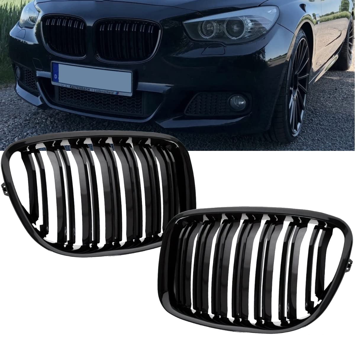 Doppelsteg Kühlergrill Schwarz Glanz Performance kompatibel für BMW 5er F07 GT 08-17 DM-Autoteile 14063 von DM Autoteile