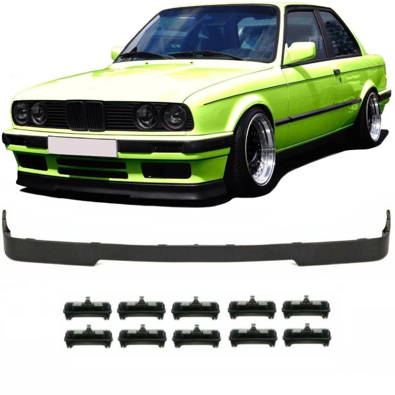 DM Autoteile Frontspoiler Lippe vorne Schwarz + 10x Montage Clips 82-94 passend für E30 von DM Autoteile