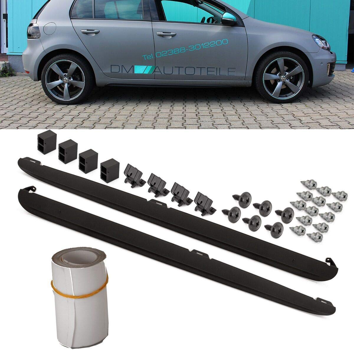 DM Autoteile Golf 6 Seitenschweller Ansatz GTI Optik ABS Set Schwarz+Montagematerial 08-13 von DM Autoteile