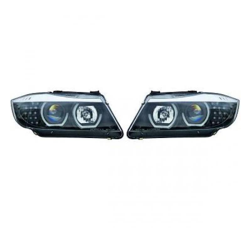 DM Autoteile H7/H1 3D Angel Eyes Scheinwerfer Set Schwarz klar kompatibel für BMW E90 E91 Baujahr 05-08 136935 von DM Autoteile