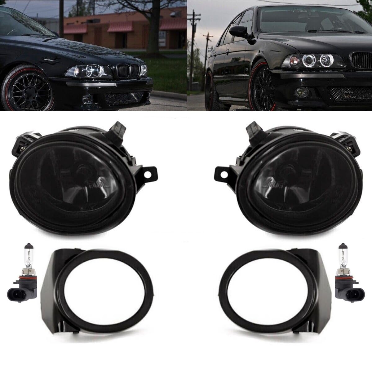 DM Autoteile Hb4 Nebelscheinwerfer Set smoke/Schwarz kompatibel für BMW E46 E39 M Paket M3 M5 +Birnen+ Rahmen 2-1229 von DM Autoteile