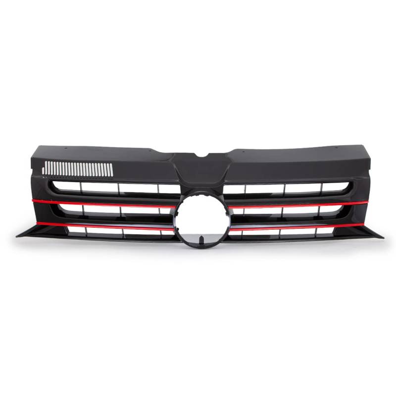 DM Autoteile Kühlergrill Sport schwarz glänzend mit Leiste Rot für Emblem passt für T5.1 GP Facelift 09-15 von DM Autoteile