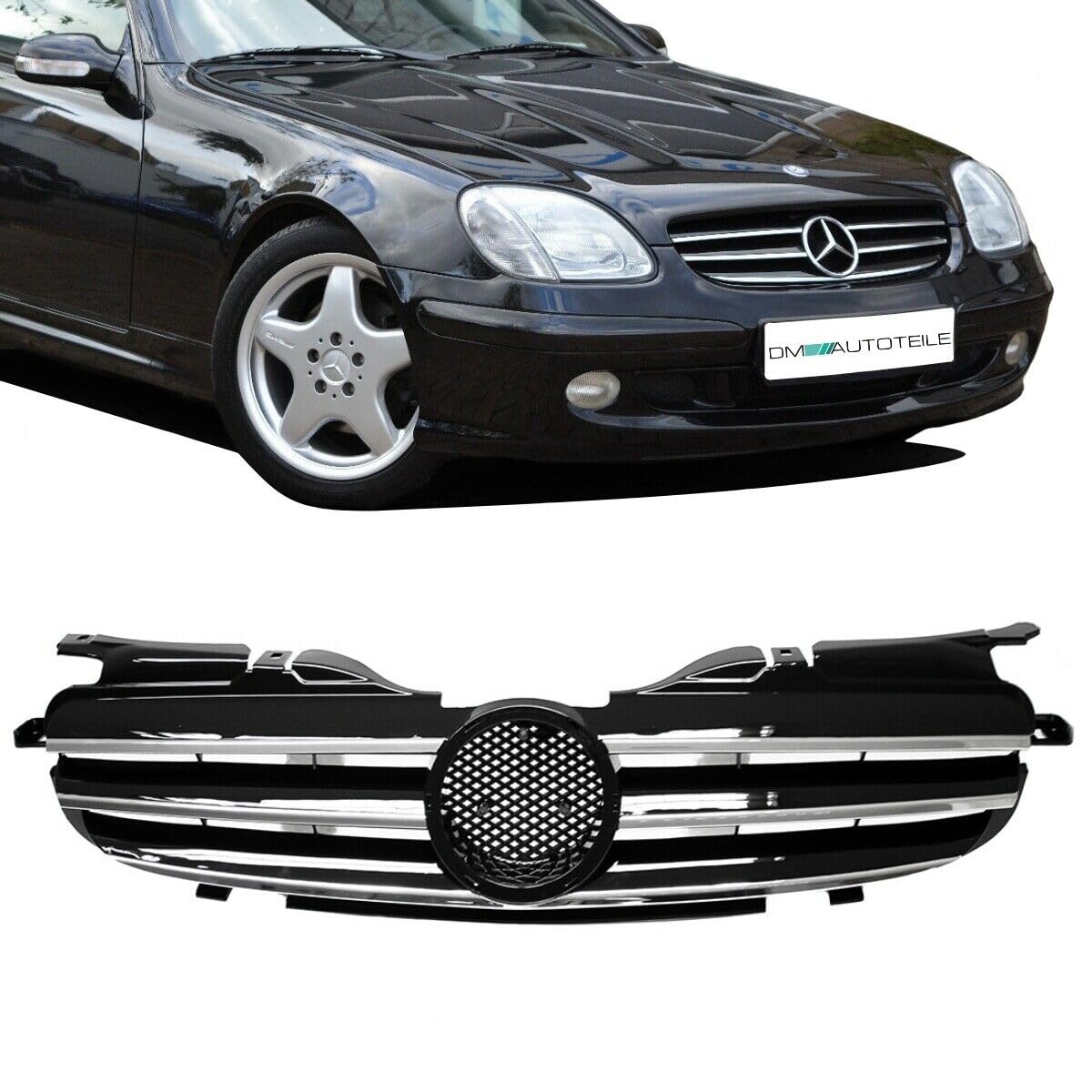 DM Autoteile Kühlergrill hochglanz Schwarz + Chromleiste passend für SLK R170 98-04 von DM Autoteile