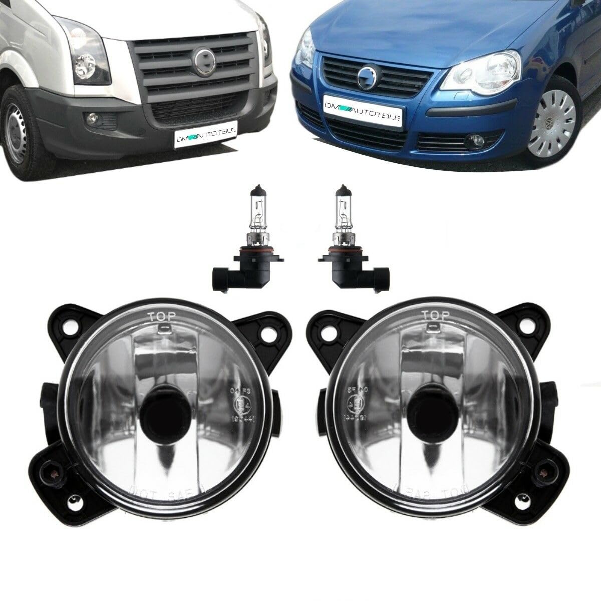 DM Autoteile Nebelscheinwerfer SET Chrom Klarglas HB4 kompatibel für VW Crafter T5 Polo 9N von DM Autoteile