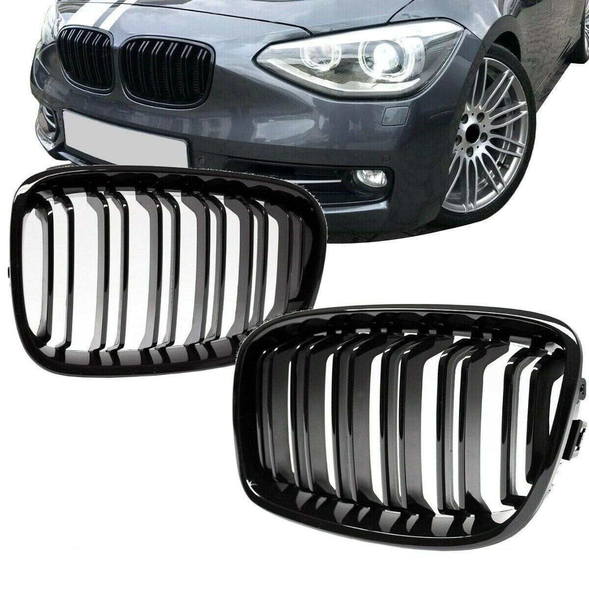 DM Autoteile SET Doppelsteg Kühlergrill Grill Schwarz Glanz passt für 1er F20 F21 ab 11-15 von DM Autoteile