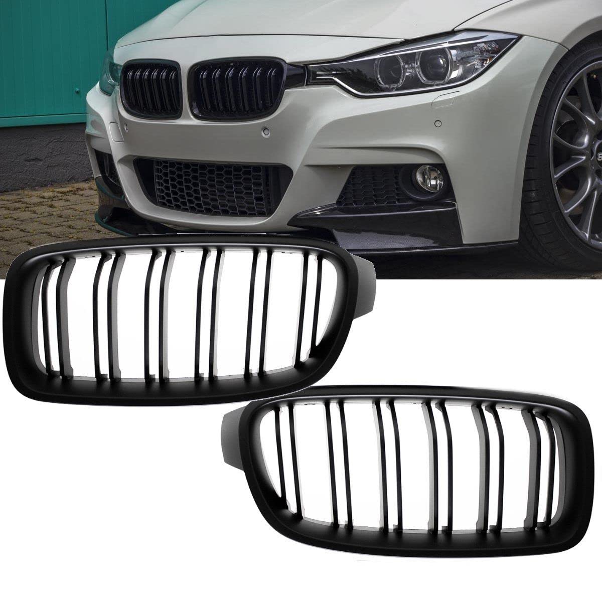 DM Autoteile 1681 SET Kühlergrill Grill Schwarz MATT Doppelsteg kompatibel für BMW 3er F30 F31 auch M -Sport von DM Autoteile