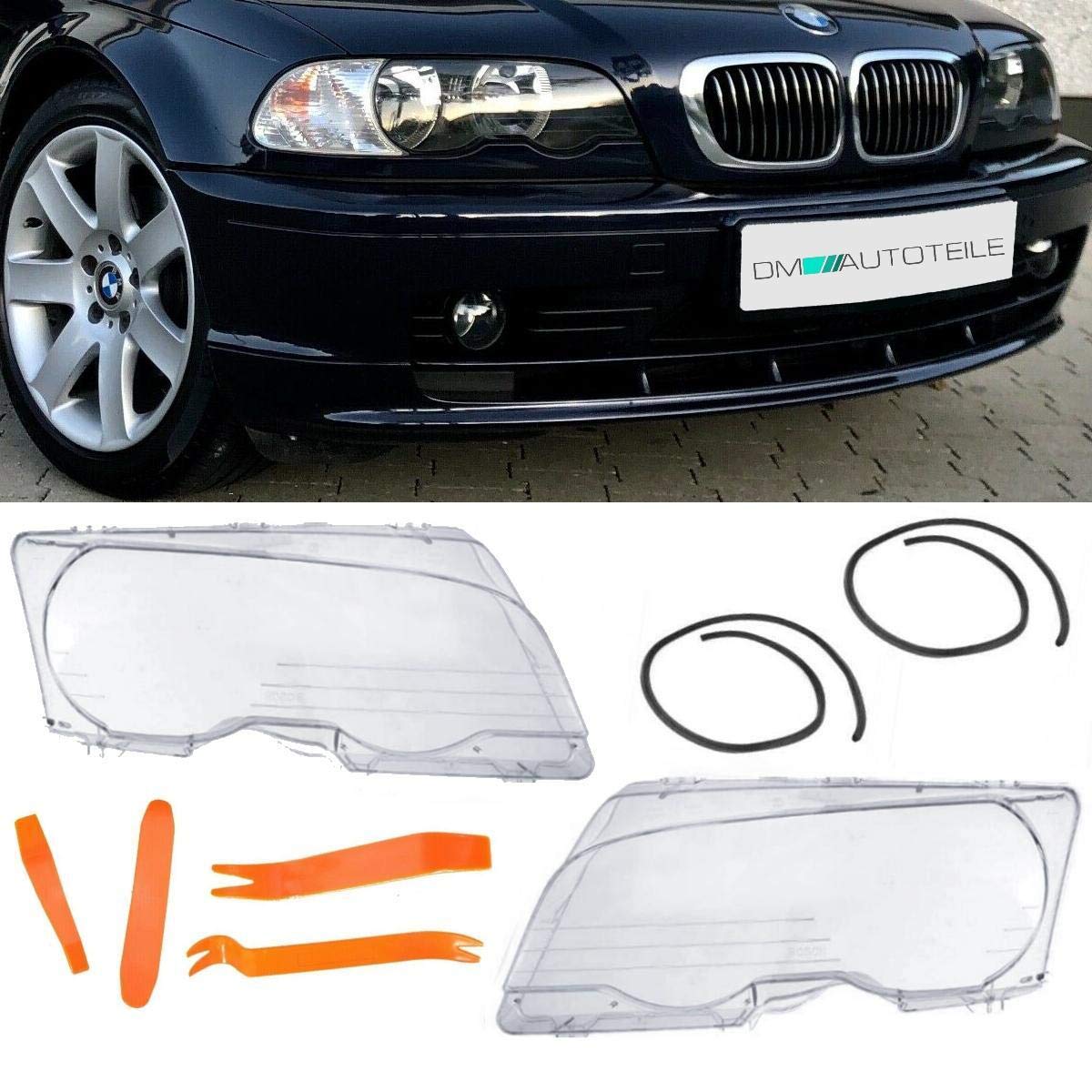 DM Autoteile Scheinwerferglas SET + PVC Werkzeug passend für E46 Coupe Cabrio Vorfacelift 99-03 DM Autoteile Scheinwerferglas SET + PVC Werkzeug passend für E46 Coupe Cabrio Vorfacelift 99-03 von DM Autoteile