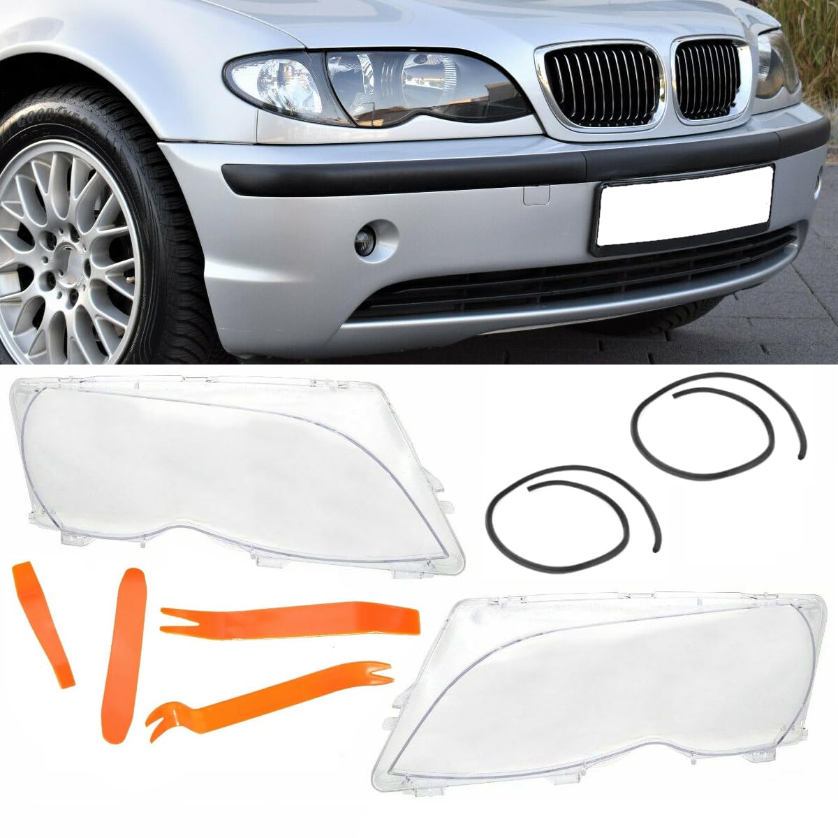 DM Autoteile Scheinwerferglas SET + PVC Werkzeug passt für E46 Limousine Touring Facelift von DM Autoteile