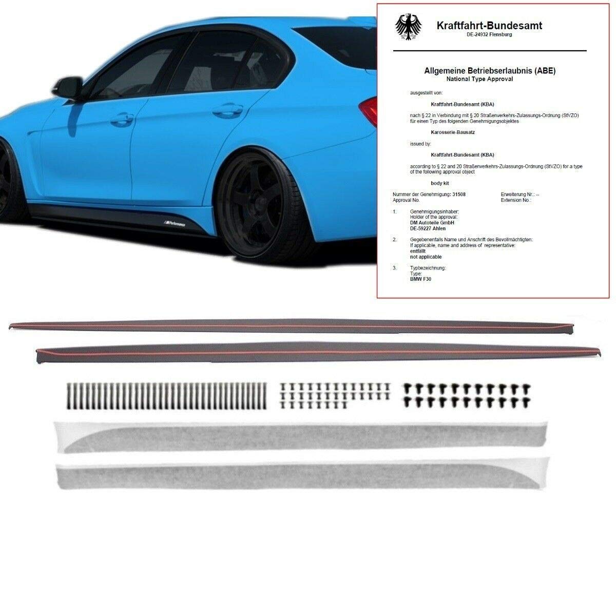 DM Autoteile Set Seitenschweller Leisten Sport-Performance +Folie passt für 3er F30 F31 M von DM Autoteile