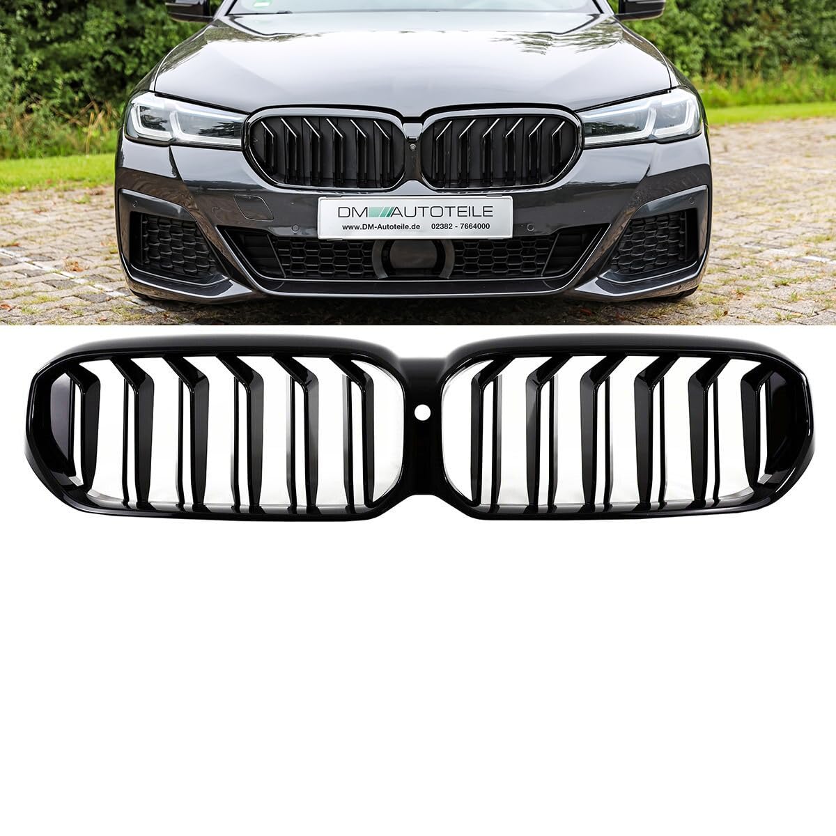 DM Autoteile Sport Doppelsteg Kühlergrill schwarz kompatibel für BMW 5er G30 G31 LCI Facelift mit Frontkamera von DM Autoteile