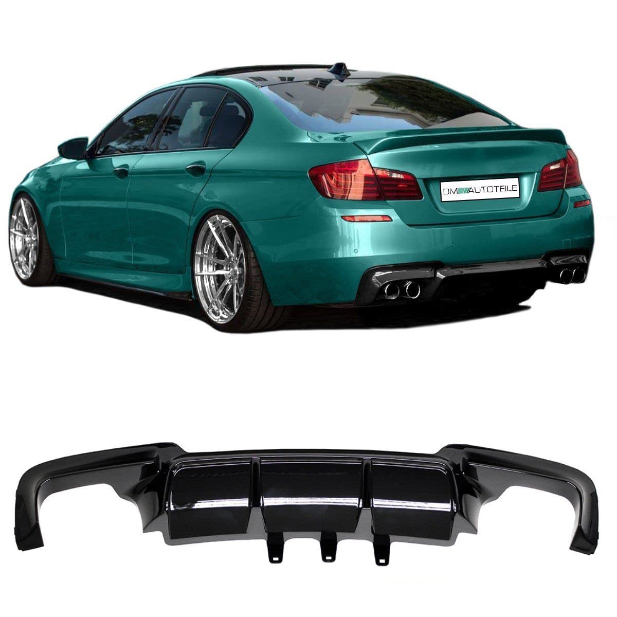 DM Autoteile Sport Performance Diffusor Schwarz Glanz 4 Rohr kompatibel für BMW 5er F10 F11 Duplex Nicht M5+ABE von DM Autoteile