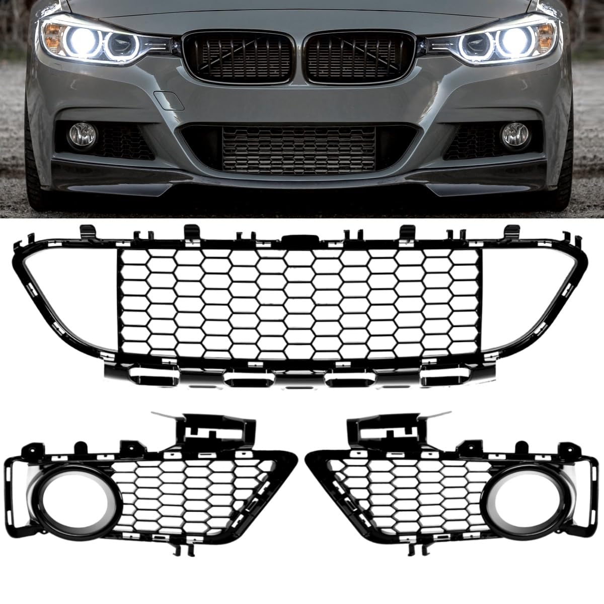 DM Autoteile Stoßstangengitter Grill SET 3-teilig Schwarz glanz passt für F30 F31 M-Paket 11-19 DM Autoteile Stoßstangengitter Grill SET 3-teilig Schwarz glanz passt für F30 F31 M-Paket 11-19 von DM Autoteile