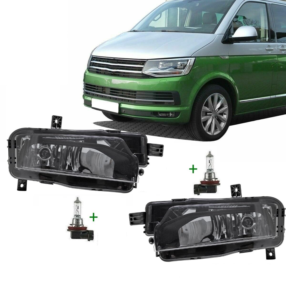 DM Autoteile 3829 Klarglas Smoke Schwarz Nebelscheinwerfer SET + H11 Birnen kompatibel für VW T6 ab 2015 von DM Autoteile