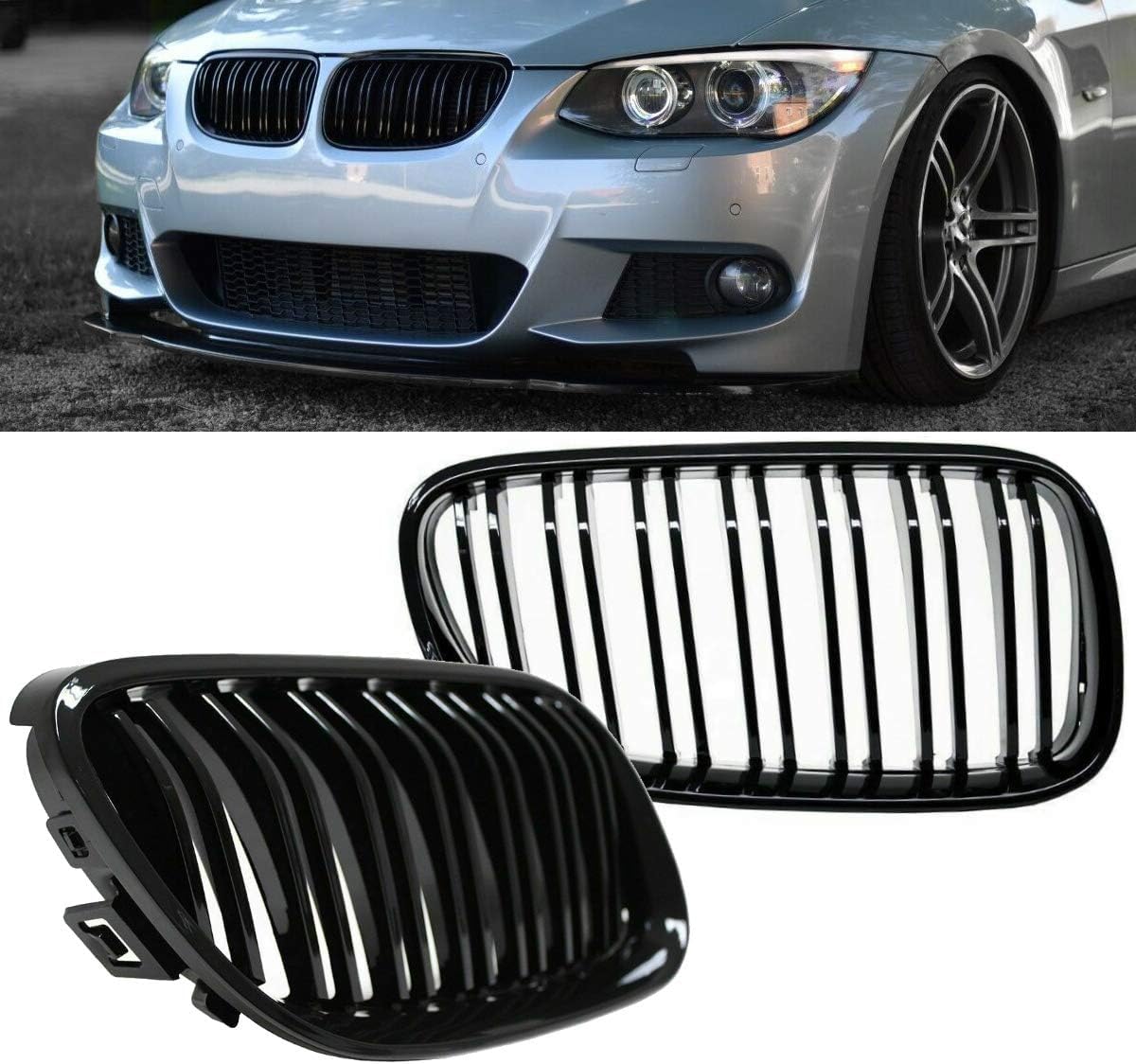 DM Set Doppelsteg Kühlergrill Schwarz GLANZ Performance passt für E92 E93 LCI von DM Autoteile