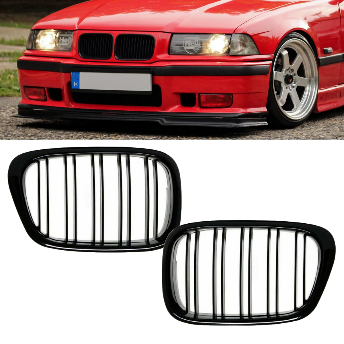 Kühlergrill Doppelsteg E36 3er kompatibel für BMW Hochglanz Schwarz Grill Kühlergitter Set Paar Satz Kühlergrill Doppelsteg E36 3er kompatibel für BMW Hochglanz Schwarz Grill Kühlergitter Set Paar Satz von DM Autoteile