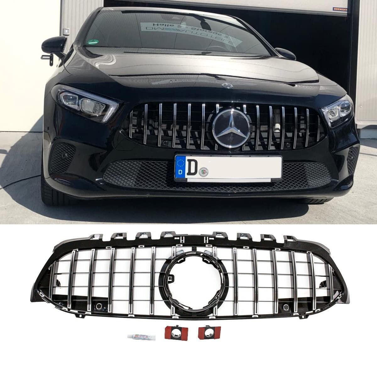 Kühlergrill Schwarz Chrom kompatibel für Mercedes A-Klasse W177 Bj ab 2018 ohne Kamera Loch auf Sport-Panamericana GT DM Autoteile 2724 von DM Autoteile