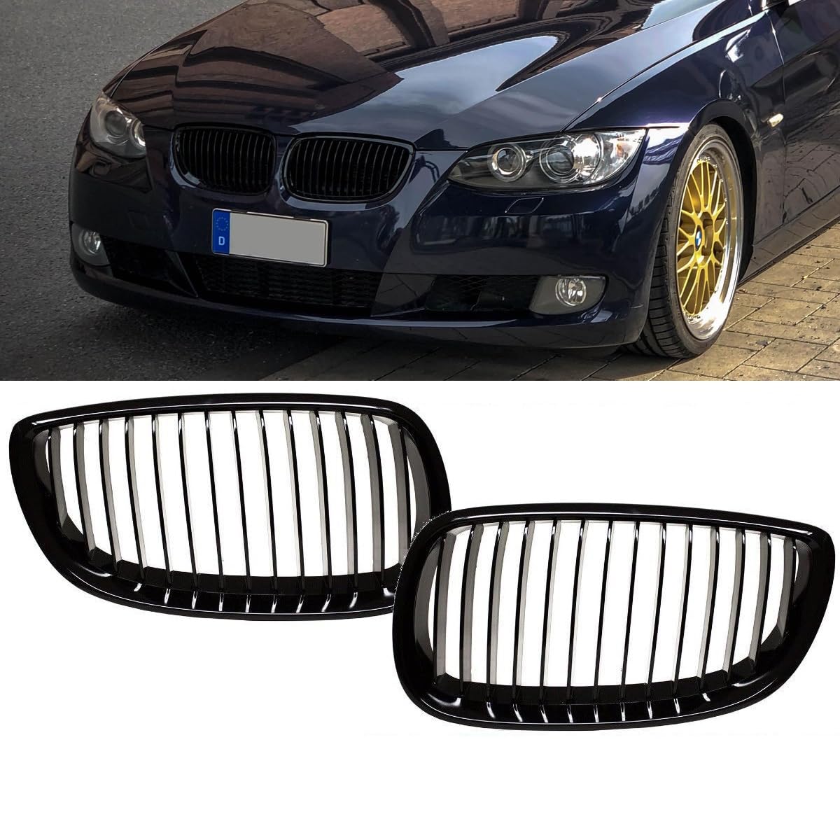 SET 2x Kühlergrill Sport-Performance Schwarz Glanz passend für BMW E92 E93+ M3 M von DM Autoteile