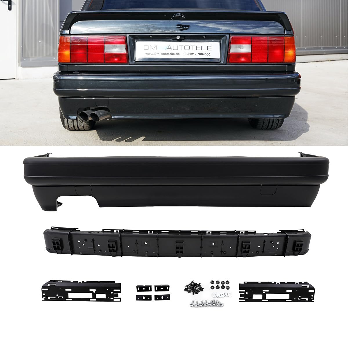 Sport Stoßstange hinten schwarz mit Träger passt für BMW 3er E30 M-Paket II von DM Autoteile