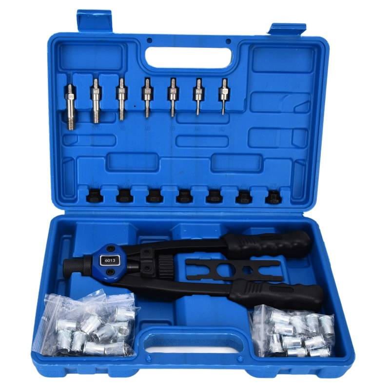 DMLENGOIN 126pcs Nietpistolen -Set Handnieterhandbuch Nietwerkzeugkit für M3 M4 M5 M6 M8 M10 M12 mit automatischer Verriegelung Ergonomischer Paketkasten für Verschiedene von DMLENGOIN