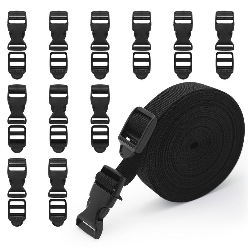 20mm * 5 M Nylon Gurtband mit 5 Paare Schnallen, 2 cm strapazierfähiges Side Release Schnallen Clips für DIY Handwerk Rucksack Umreifung Tasche Gurtband Gepäck Befestigung Gurt von DNDGDLUA