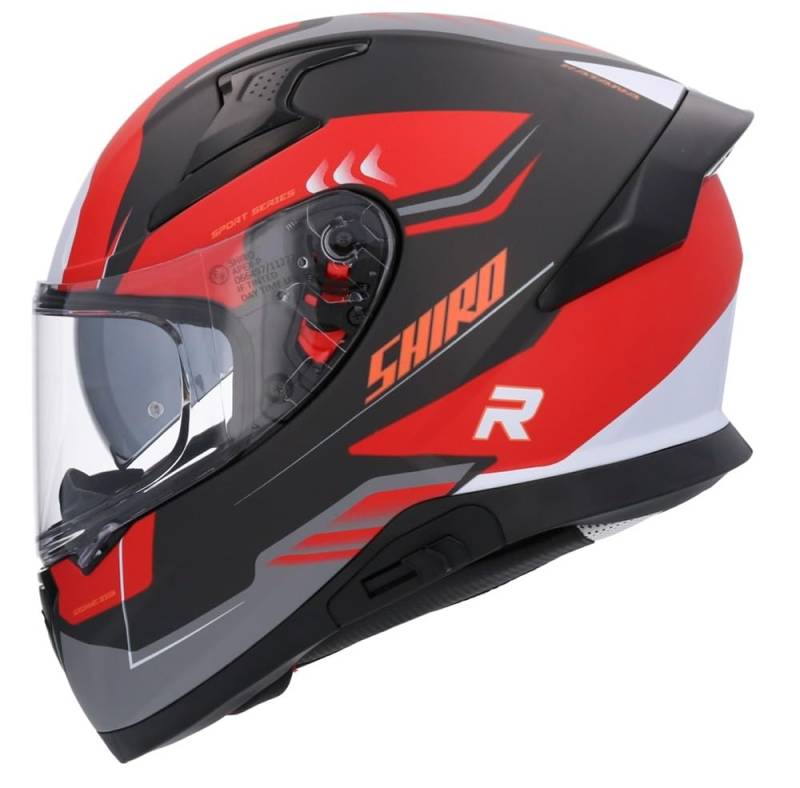 Shiro Helmets Integralhelm Katana ORBE Rot Schwarz und Weiß, mit Zulassung 22.06 (S 55/56) von DOBLE XX