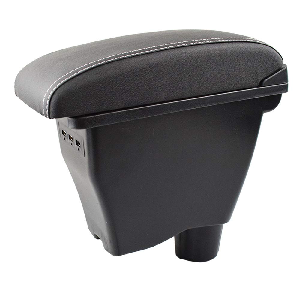 Armlehne Auto,Mittelarmlehne Armlehne Fit Verwenden Passend für Smart Fortwo Schwarz Leder Center USB Neue Lagerung Box Modifikation(White thread) von DOBRVVGT