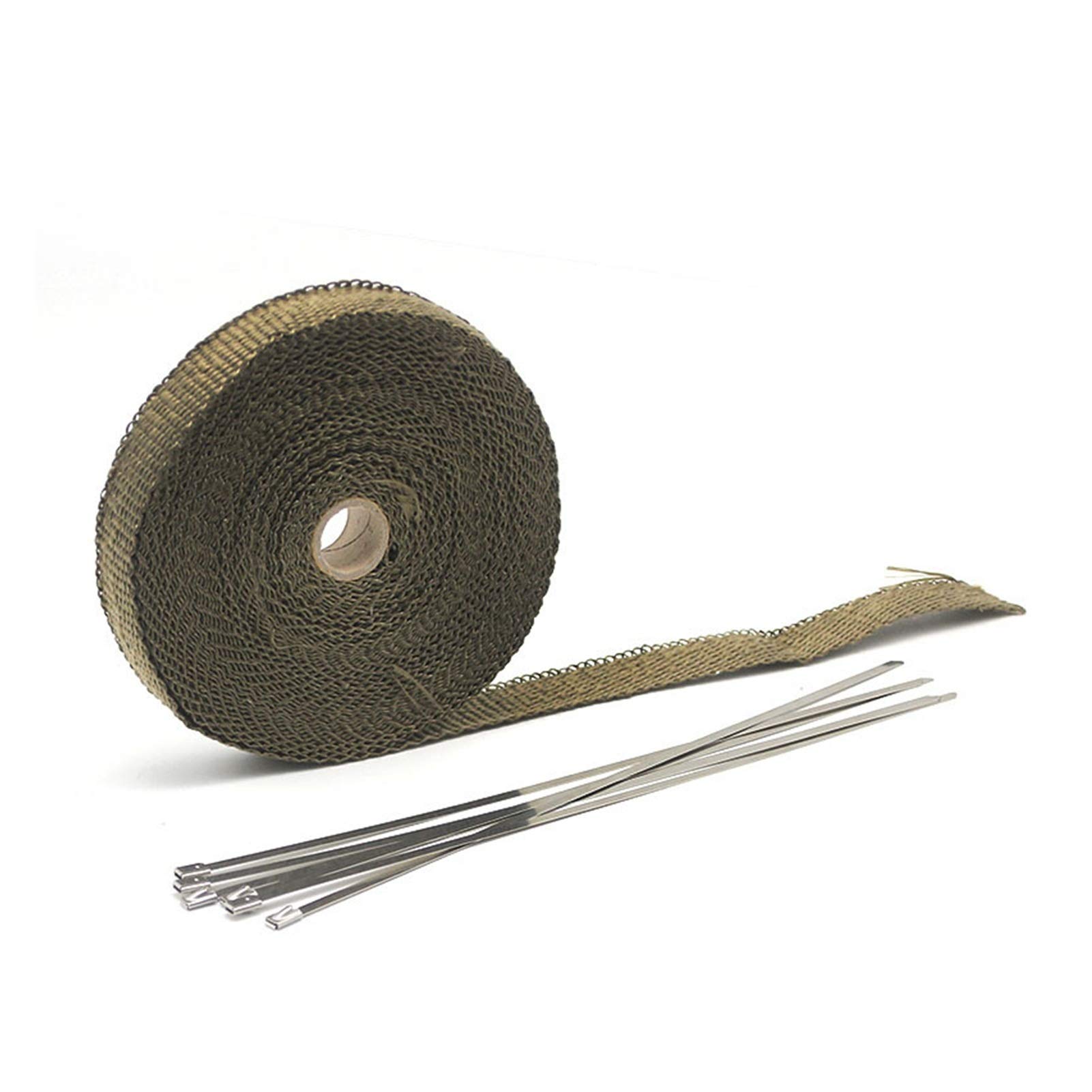 Hitzeschutzband,Hitzeschutzband Auspuff 5/10 / 15m Auto Moto Wärmeschild Wrap Turbo Auspuff Wärmeband Wrap Pipe Wrap Shields Verteiler Header Isolationstuch Rolle(15m titanium) von DOBRVVGT