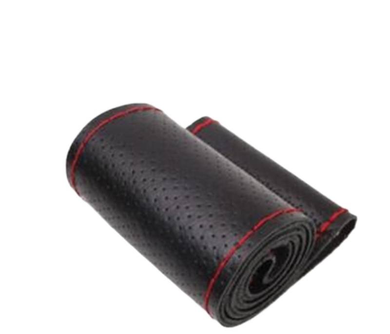 Lenkradbezug,Auto Lenkradbezug 40/42/45/47 / 50 cm Auto Lenkradabdeckung Passend für LKW-Bus rutschfeste echtes Leder Lenker-Zopf-Lenkradabdeckung(Hole Black Red 50cm) von DOBRVVGT