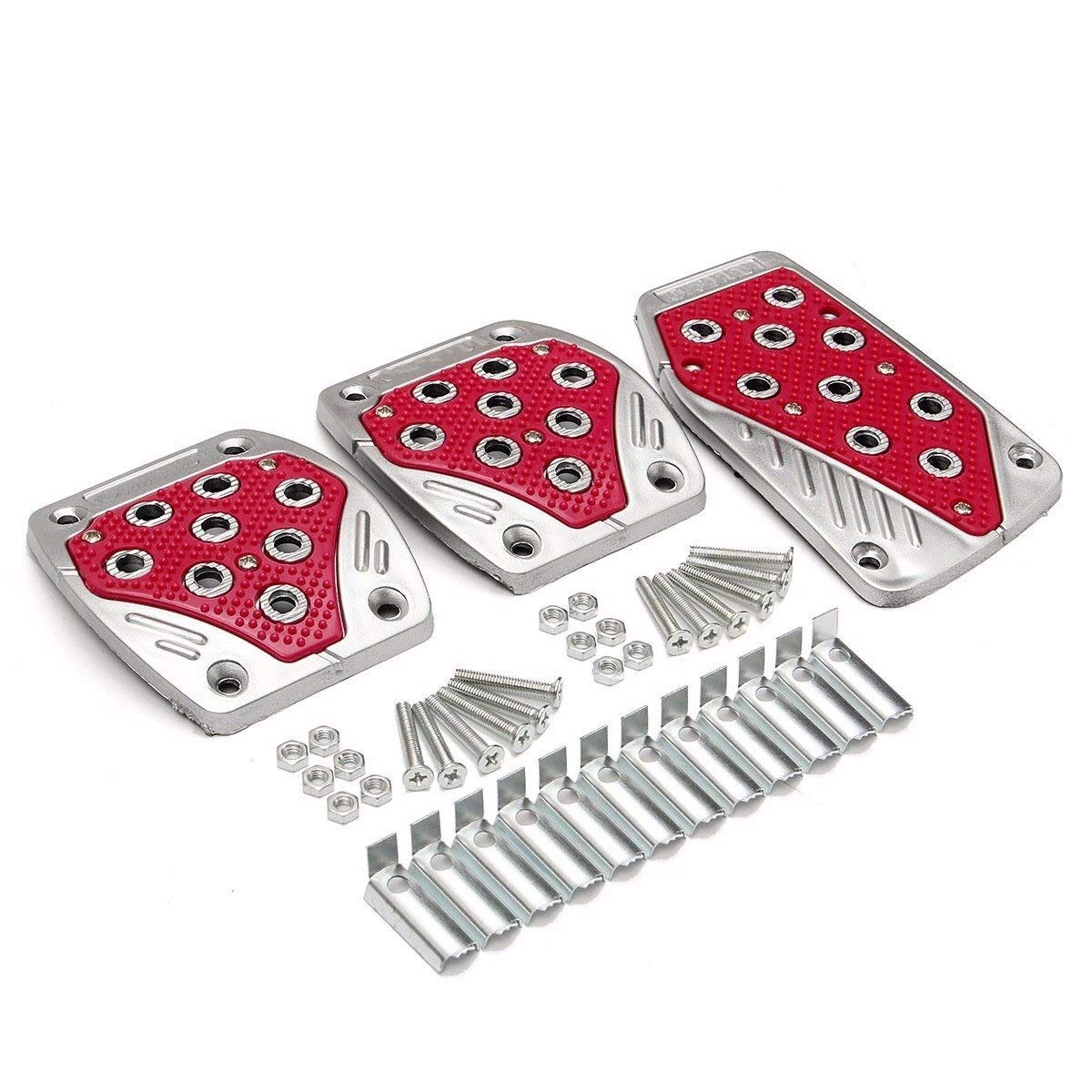 Pedalabdeckung,Auto Pedale,Pedalkappen Universal-3 PC/Set Auto-Pedal-Abdeckungs-Satz-Fuss-Auflage aus Aluminium Gummigriff Non-Slip Blau Gelb Rot Schwarz(Red) von DOBRVVGT