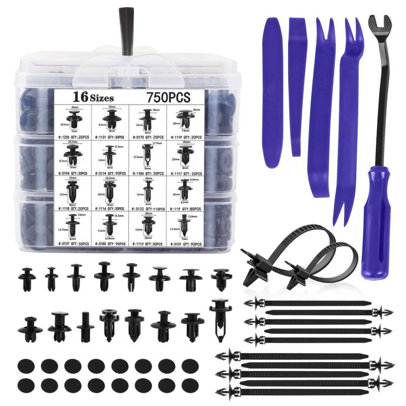 DOCAS 835 Stück Auto-Befestigungs clips, Kfz Zierclips, Kunststoff Niet Zierclips Clips mit Werkzeug zum Entfernen von Verkleidungen (Stil 5) von DOCAS